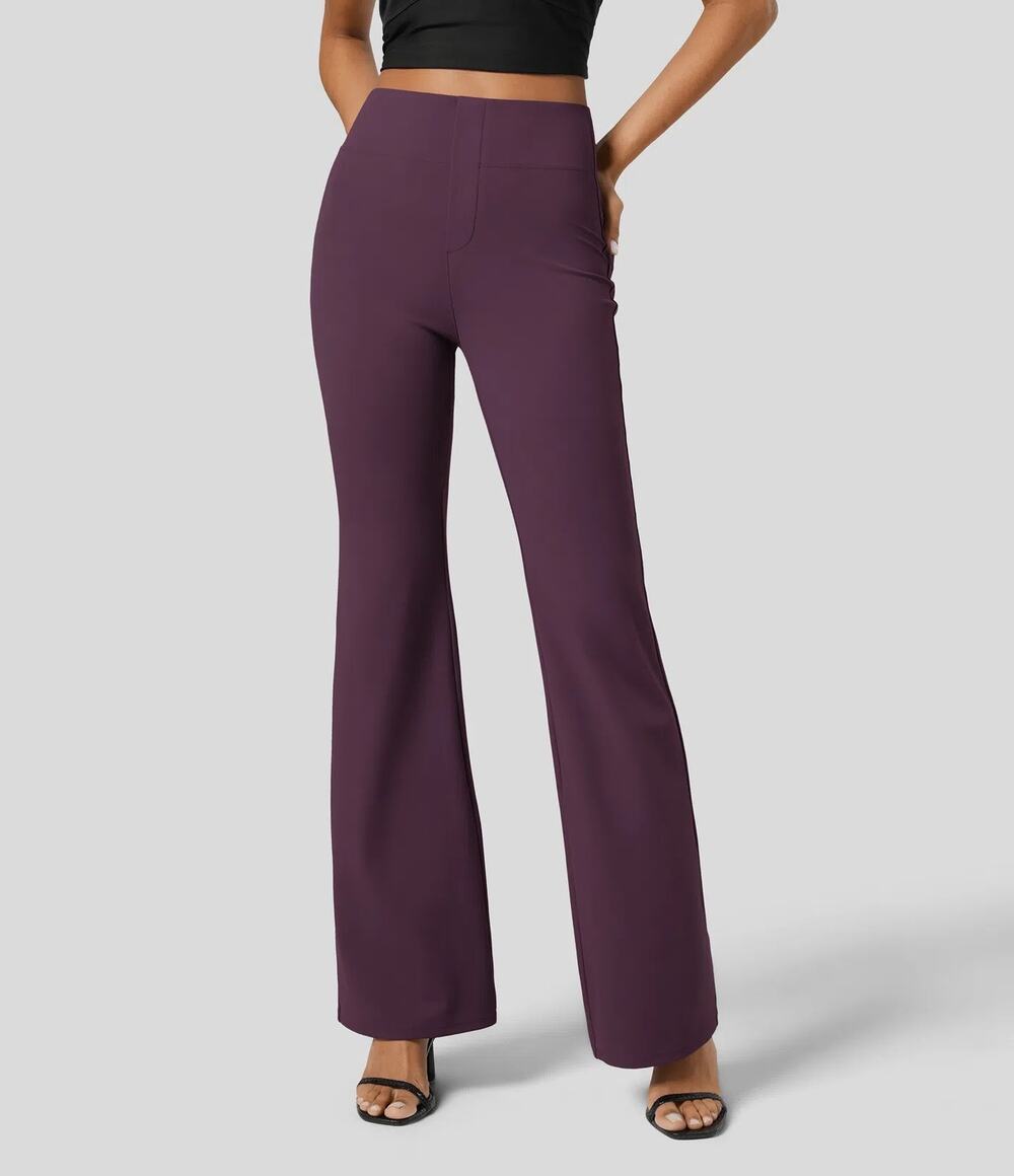 NWT Halara Flex Slight Flare Pants High Waisted Back Pocket Purple Womens Size L
